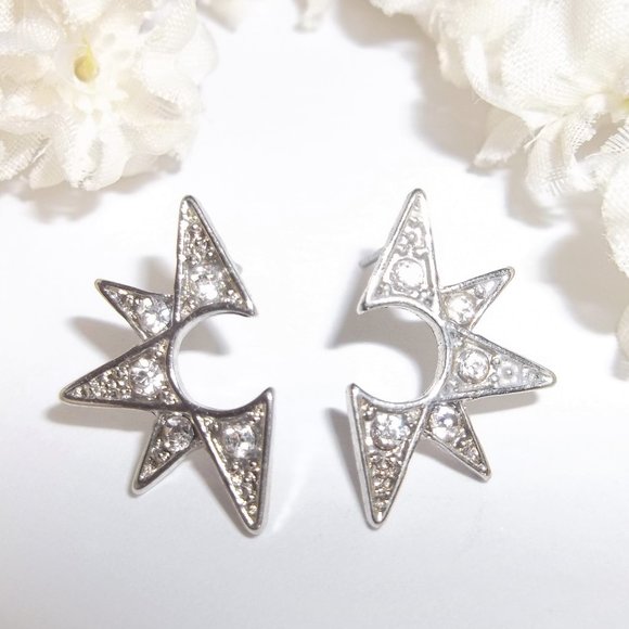 Earrings, Silver and Faux Diamond Earrings, Celestial Earrings, Pre-owned 7602 - Picture 1 of 4